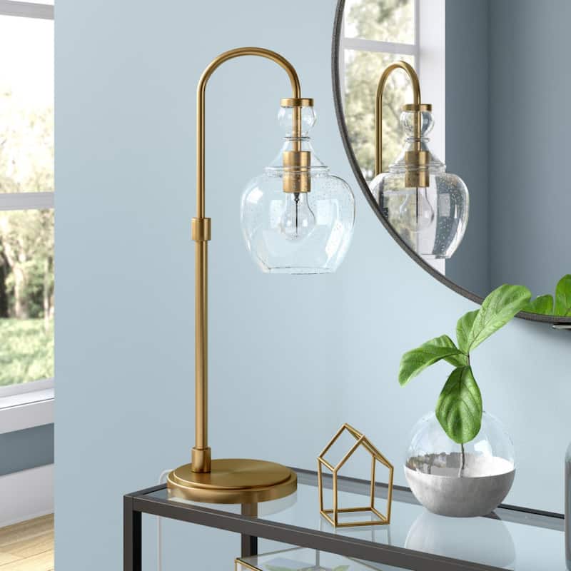 Metal Arched Table Lamp with Clear Glass Dome Shade and LED Bulb
