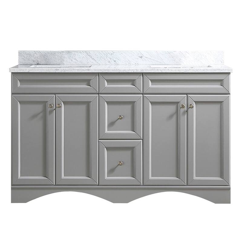 60 in. W x 22 in. D x 35.4 in. H Bath Vanity in Gray with White Top and Basin