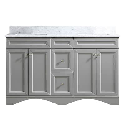 60 in. W x 22 in. D x 35.4 in. H Bath Vanity in Gray with White Top and Basin