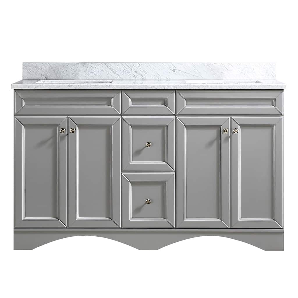 60 in. W x 22 in. D x 35.4 in. H Bath Vanity in Gray with White Top and Basin