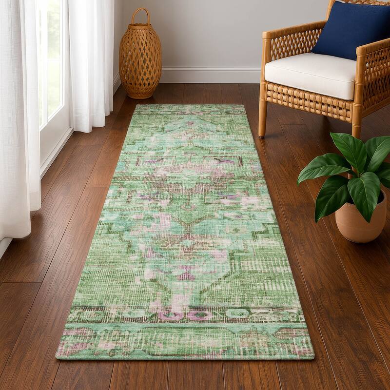 Premium Washable Super Soft Vintage Traditional Mayfield Rug - Aloe - 2'3" x 7'6"