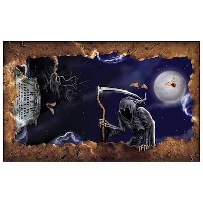 3.1' x 5.1' Brown and Gray Open Grave Insta View Rectangular Backdrop Halloween Decoration