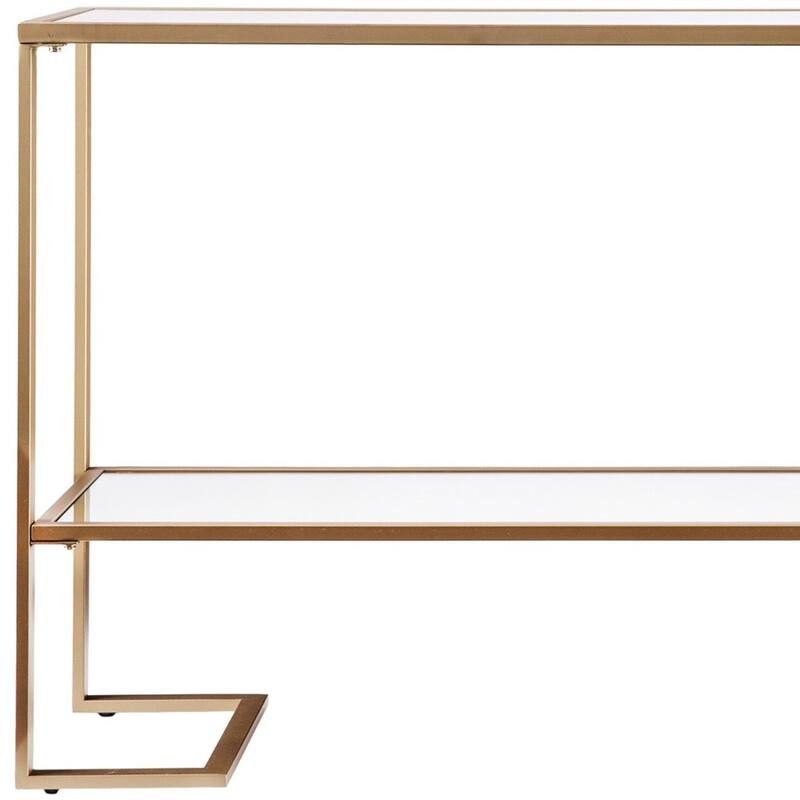 Clear Glass Gold Metal Console Table and Rectangular Sled Base with Shelves - 52” L x 12” W x 29” H
