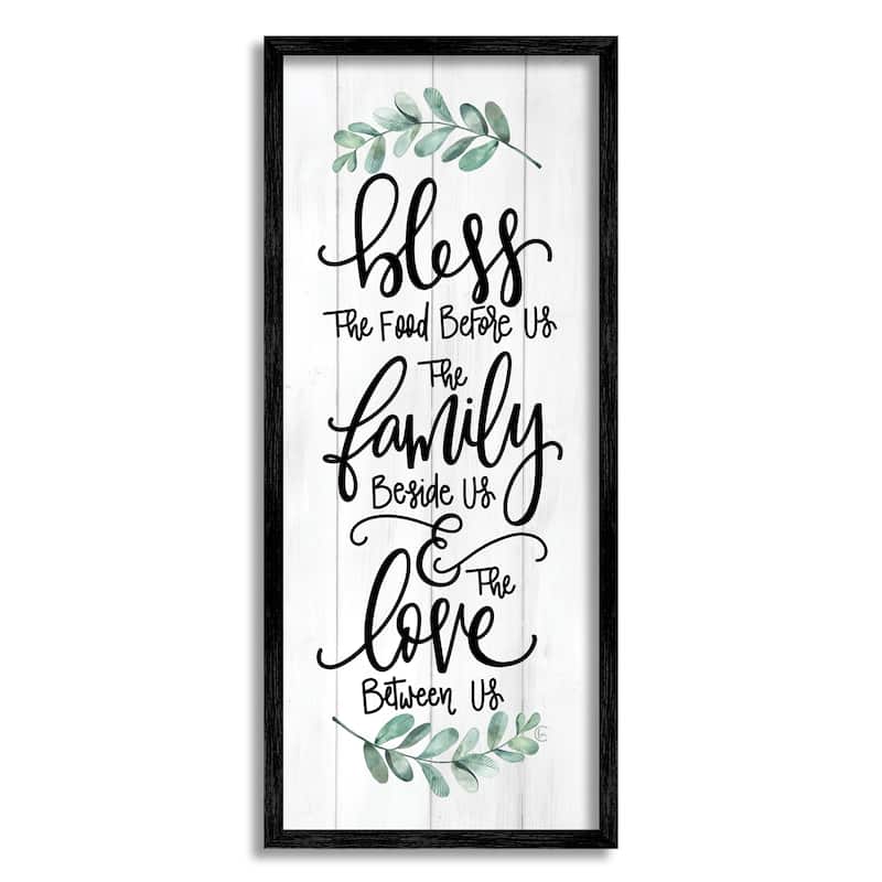 Stupell Bless This Family Religious Kitchen Phrase Plank Pattern Framed Wall Art, Design by Fearfully Made Creations - Off-White - 13 x 30 - Black