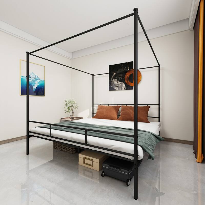 King Bed Frame Metal Canopy Four Poster Bed Frame
