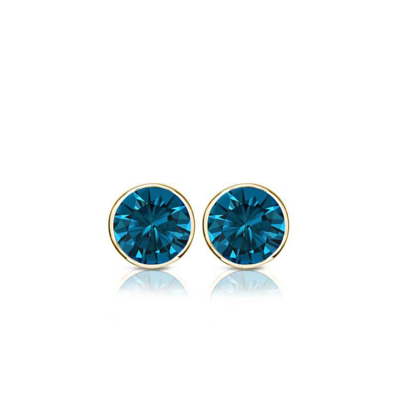 Auriya 14k Gold 1/4ctw Blue Diamond Stud Earrings Bezel-set (I1-I2)