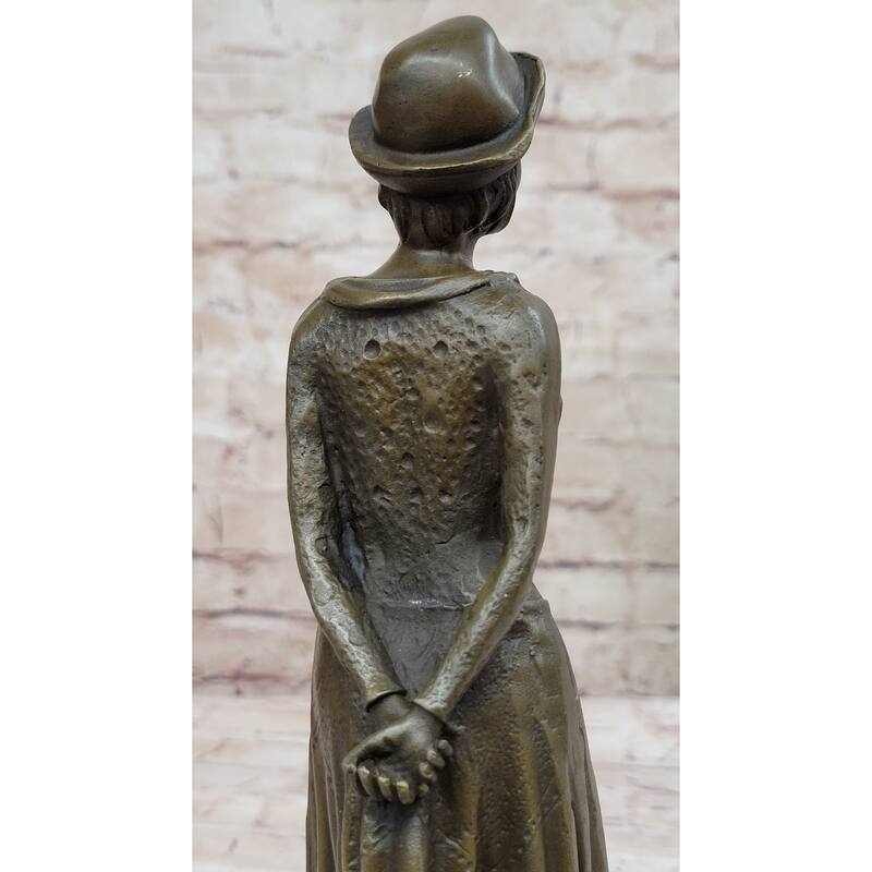 Art Deco Period Girl In Hat Bronze Statue Sculpture Figure 11.5 Inches X 3.5 Inches
