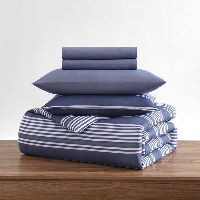 Tommy Hilfiger Lido Stripe Reversible Blue Comforter Bonus Set