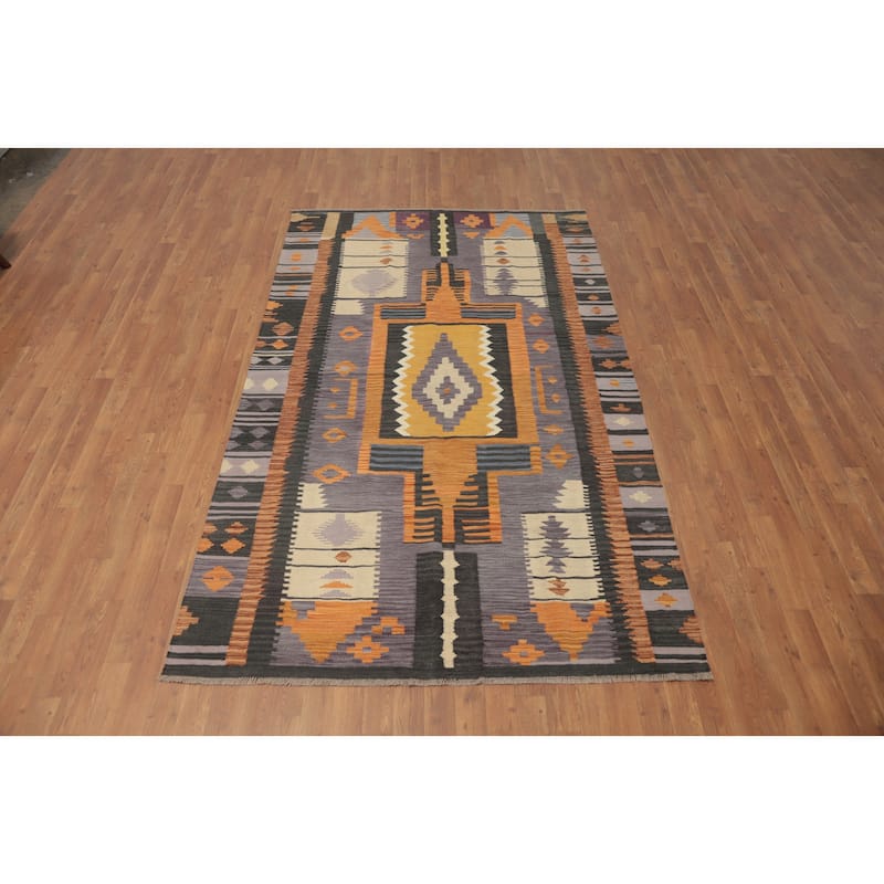 Hand Woven Oriental 100% Wool Carpet Southwestern Tribal Purples Kilim Area Rug - 8' 4'' X 5' 1''