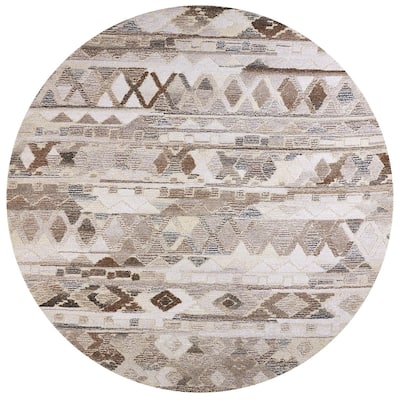Palatez Gradient Distressed Diamond Wool Rug, Ivory/Brown