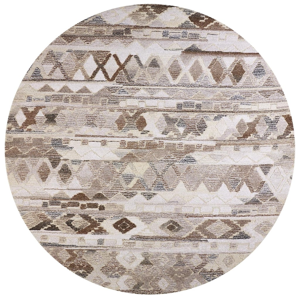 Palatez Gradient Distressed Diamond Wool Rug, Ivory/Brown