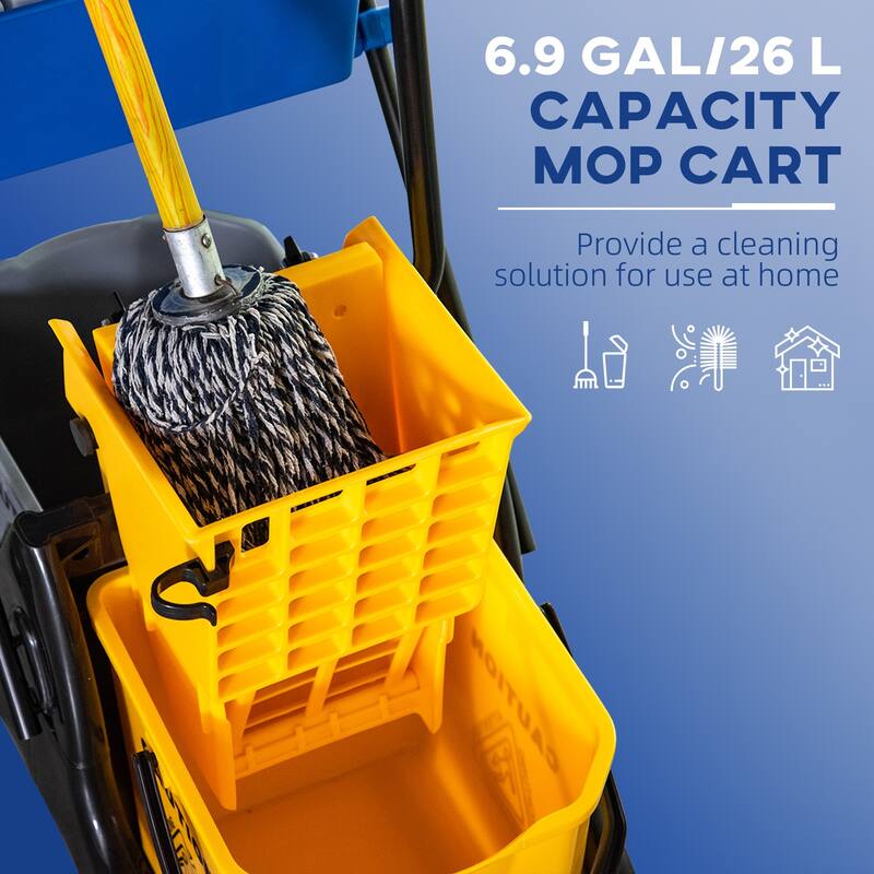 Mop Water Bucket Wringer Cart with Easy to Use Side Press Wringer, Smooth Wheels, Mop-Handle Holder