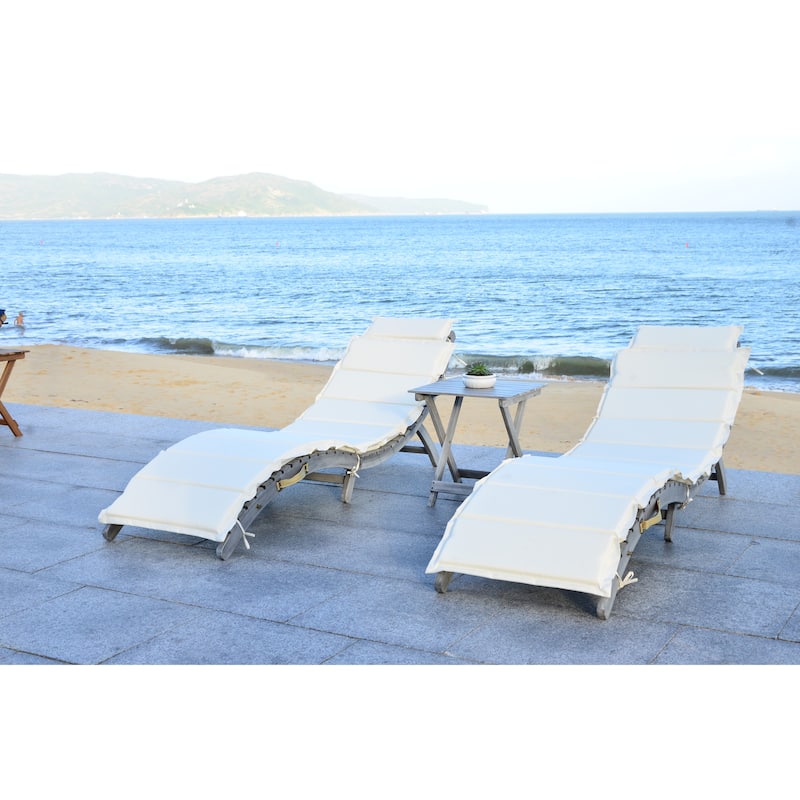 SAFAVIEH Outdoor Jamya 3-Piece Lounge Set - 21Wx25Dx72H - Beige/Grey