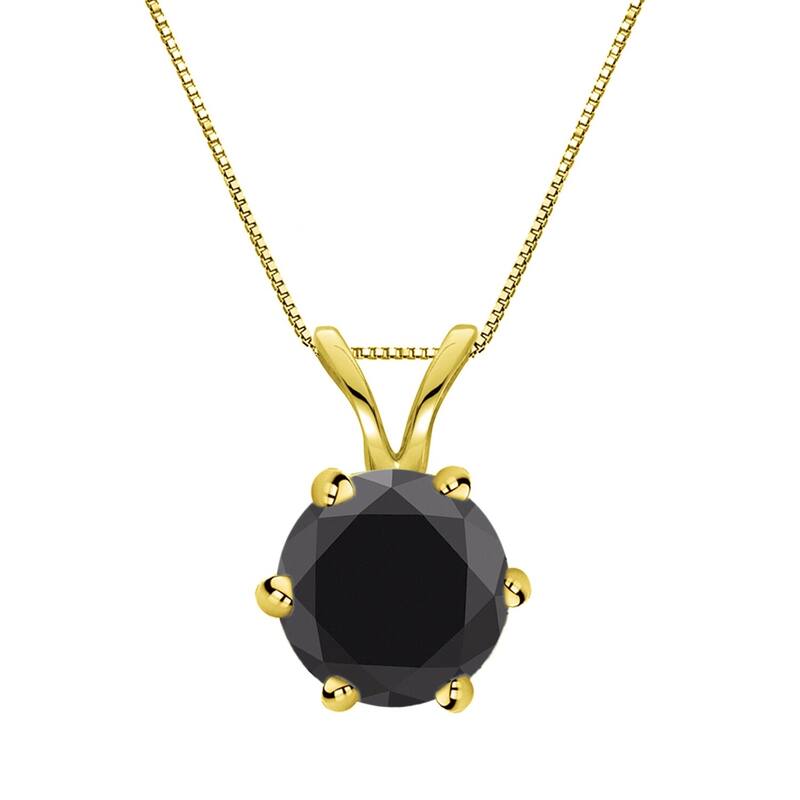 Auriya 14k Gold 1 1/2ctw Solitaire Black Diamond Necklace 6-Prong - Yellow