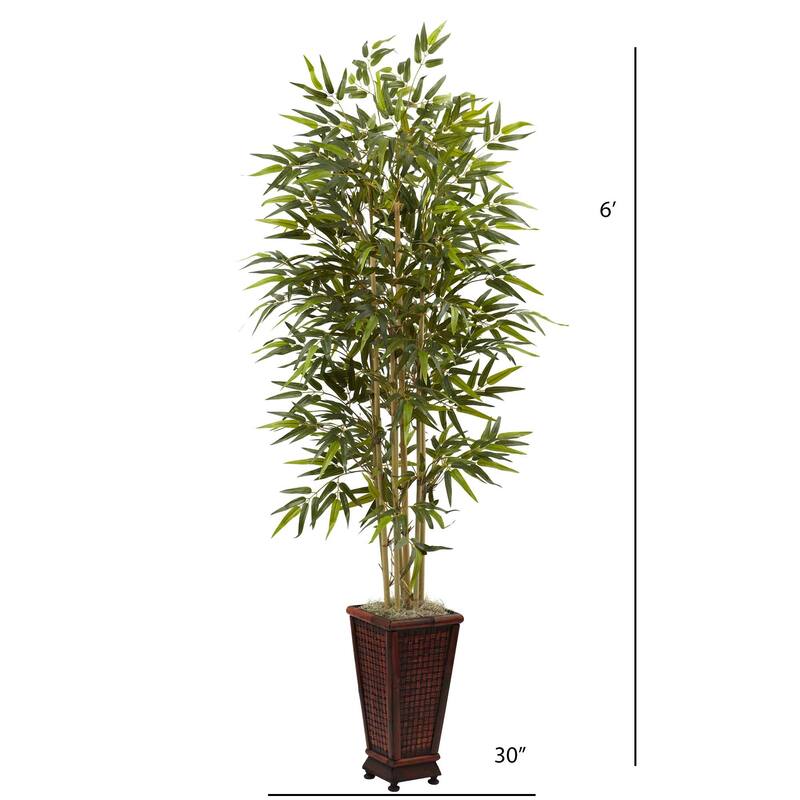 6-foot Bamboo Tree with Decorative Planter - Green