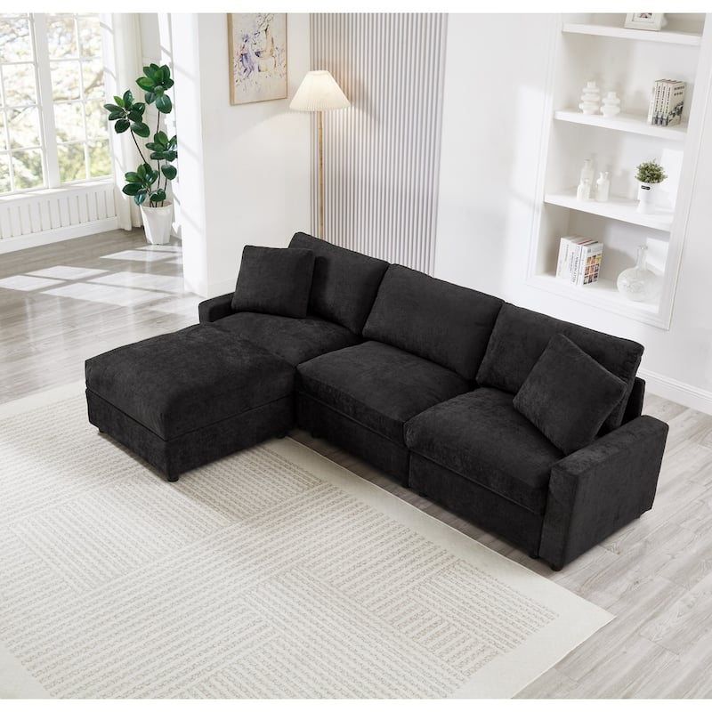 103.54" L-Shaped Sectional Sofa with Storage and Movable Ottoman