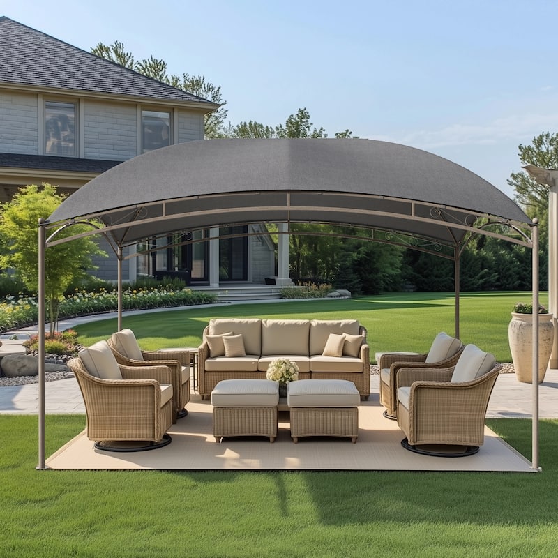 10 x13 FT Outdoor Gazebo Waterproof Arc Patio Canopy with Permanent Galvanized Iron Pipe Frame