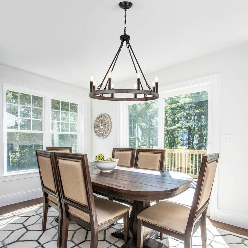 8-Light Candlestick Wagon Wheel Chandelier Linear Chandelier Lighting for Kitchen Island