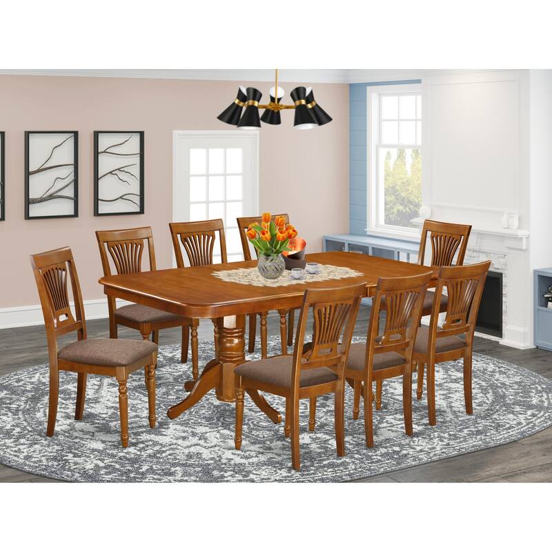 East West Furniture 9 Piece Kitchen Table Set- a Rectangle Dining Table and 8 Dining Chairs, Saddle Brown (Seat Options) - NAPL9-SBR-C