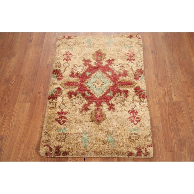 Hand Knotted Oriental Jute Carpet Modern Abstract Yellow & Gold Moroccan Area Rug - 3' 0'' X 2' 0''