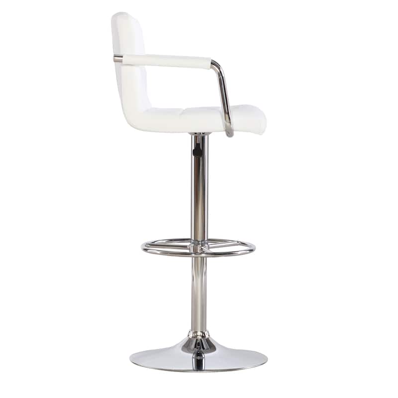 Newport Adjustable White Faux Leather Quilted Barstool
