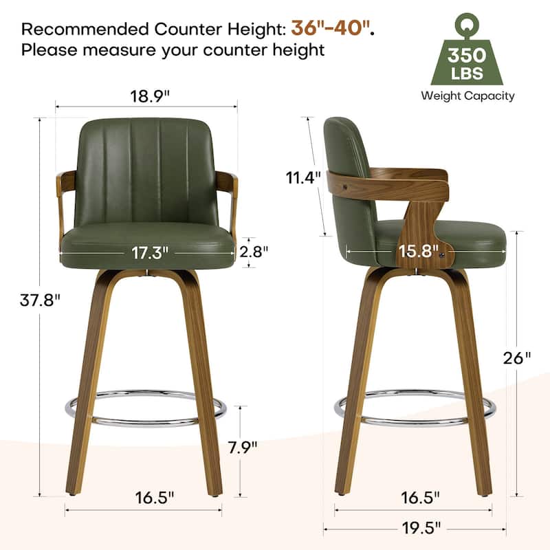 Upholstered Wood Swivel Counter Height Barstool with Arms