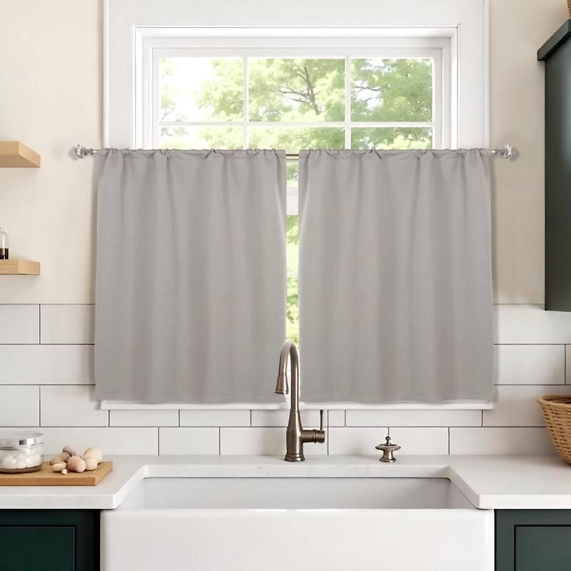 Superior Solid Machine Washable Room Darkening Semi-Blackout Curtains, Set of 2 - 30" X 36" - Chrome
