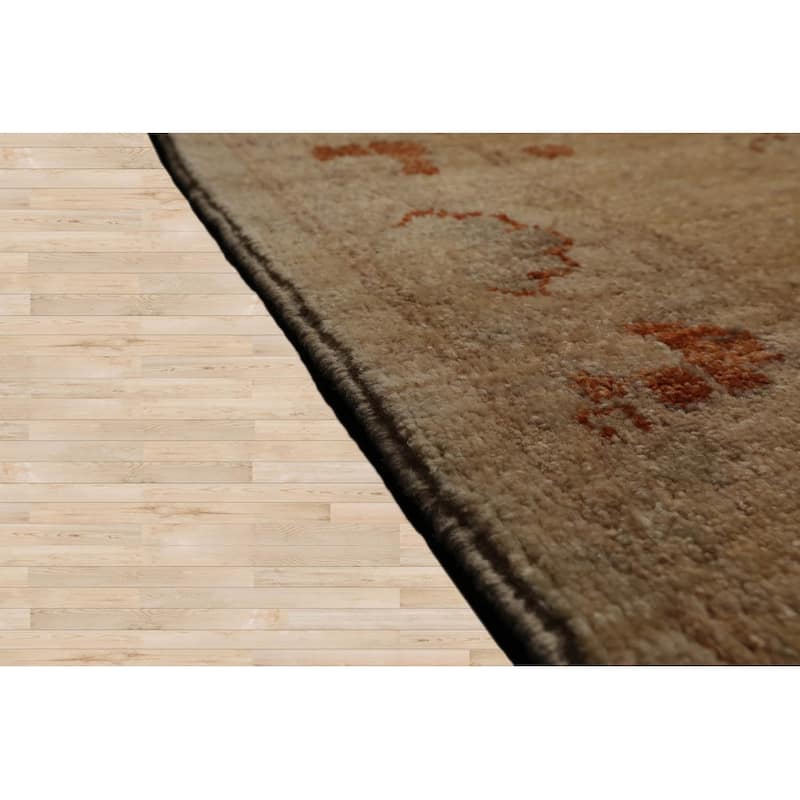 Hand Knotted Warm Beige Oushak Wool Traditional Oriental Area Rug - 12' 1'' x 17' 9''