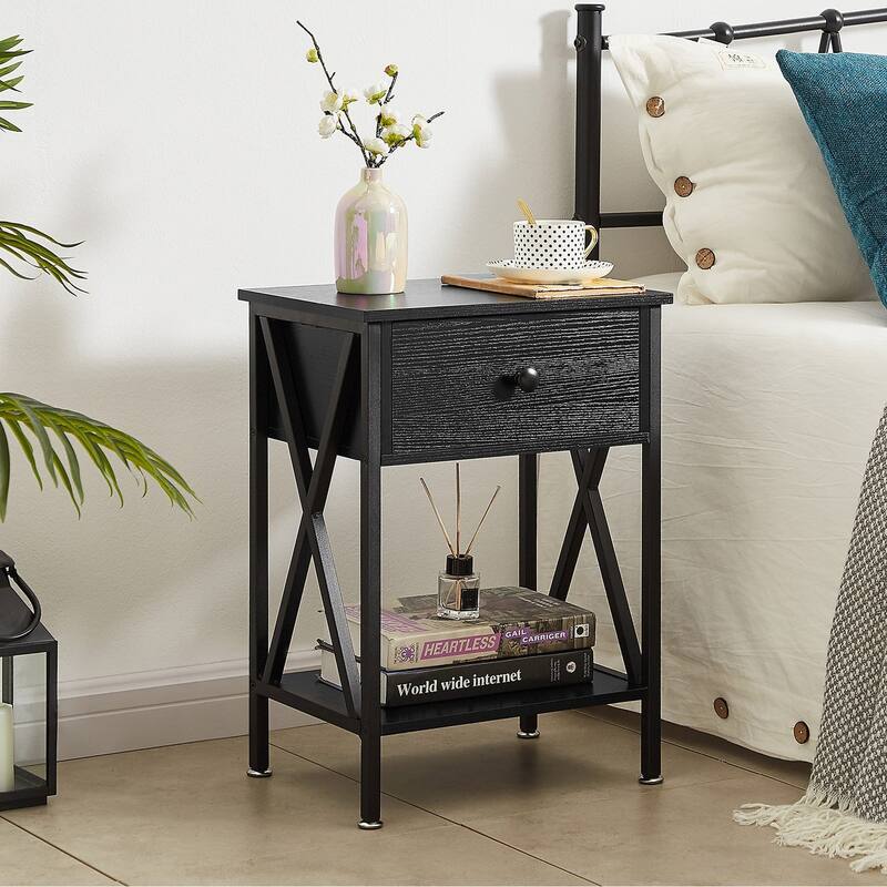 Javlergo Nightstand with 1-Drawer and Storage Shelf, End Table Bedside Table for Bedroom, Livigng room