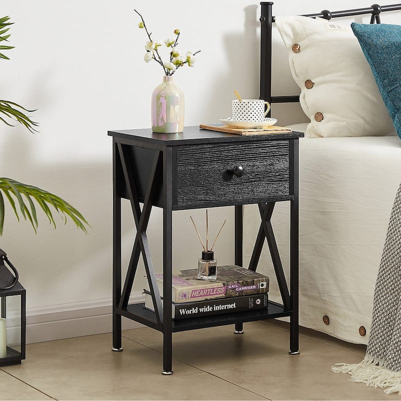 VECELO Modern Nightstand 1-Drawer with Storage Shelf, End Table/Side Table