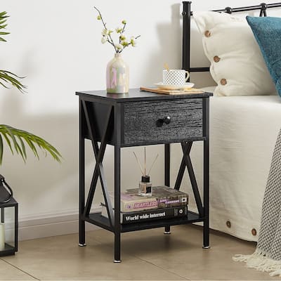 VECELO Modern Nightstand 1-Drawer with Storage Shelf, End Table/Side Table