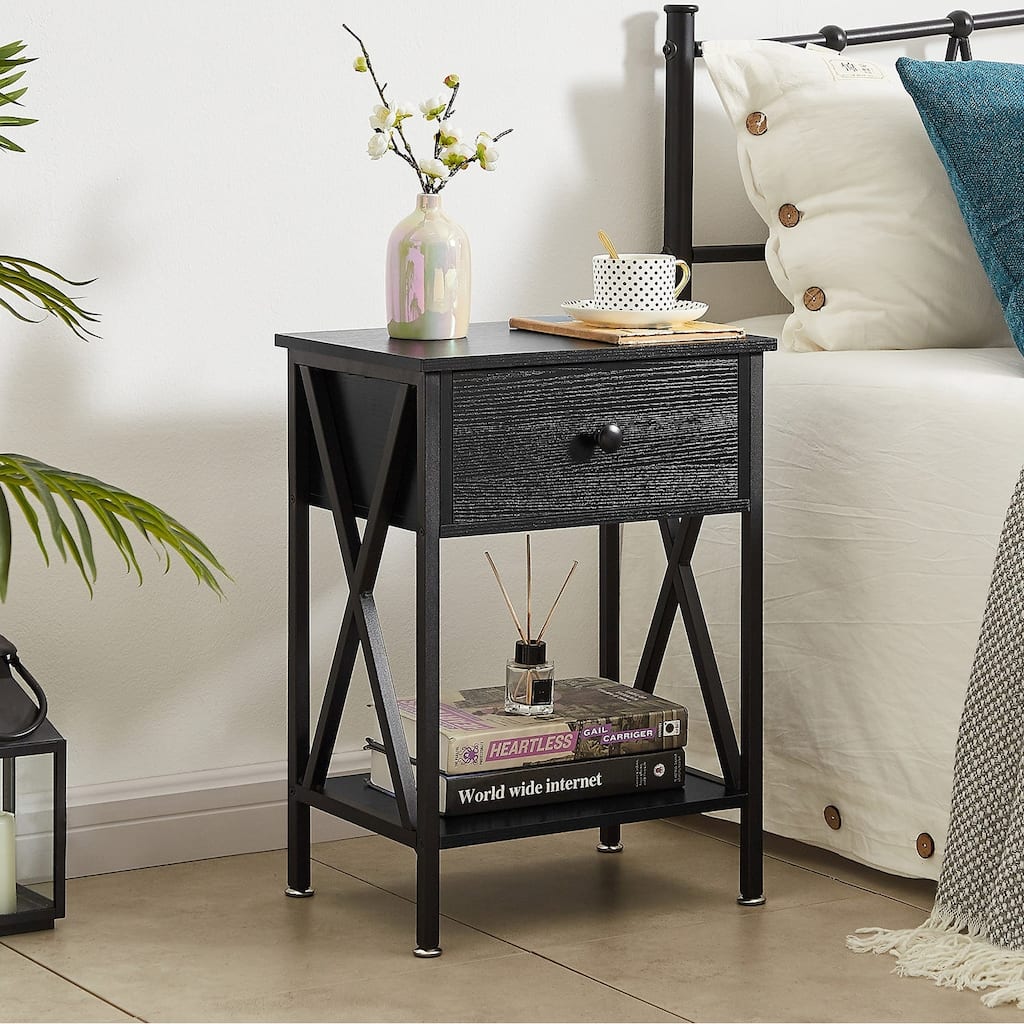 VECELO Modern Nightstand 1-Drawer with Storage Shelf, End Table/Side Table