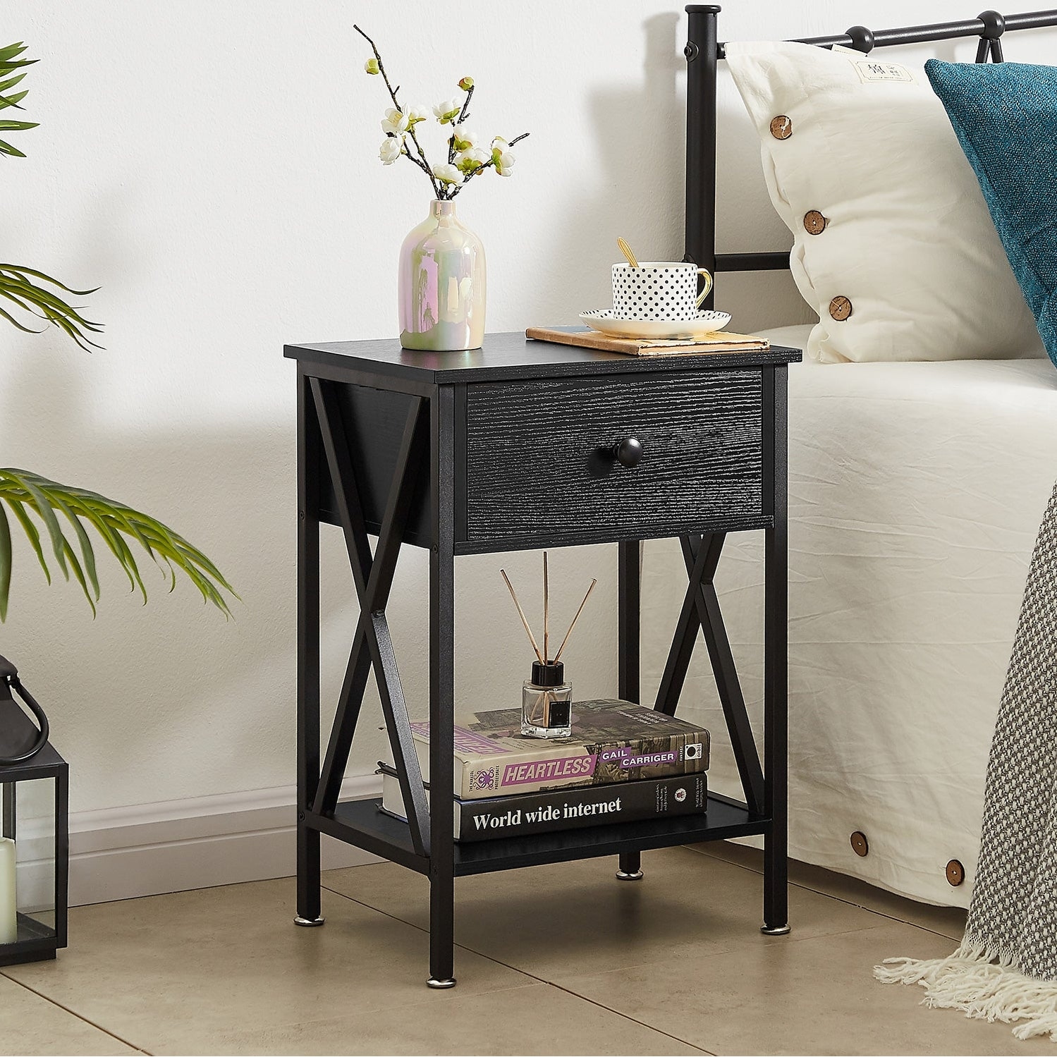 VECELO Modern Nightstand 1-Drawer with Open Storage Shelf End Table Side Table for Bedroom Living Room