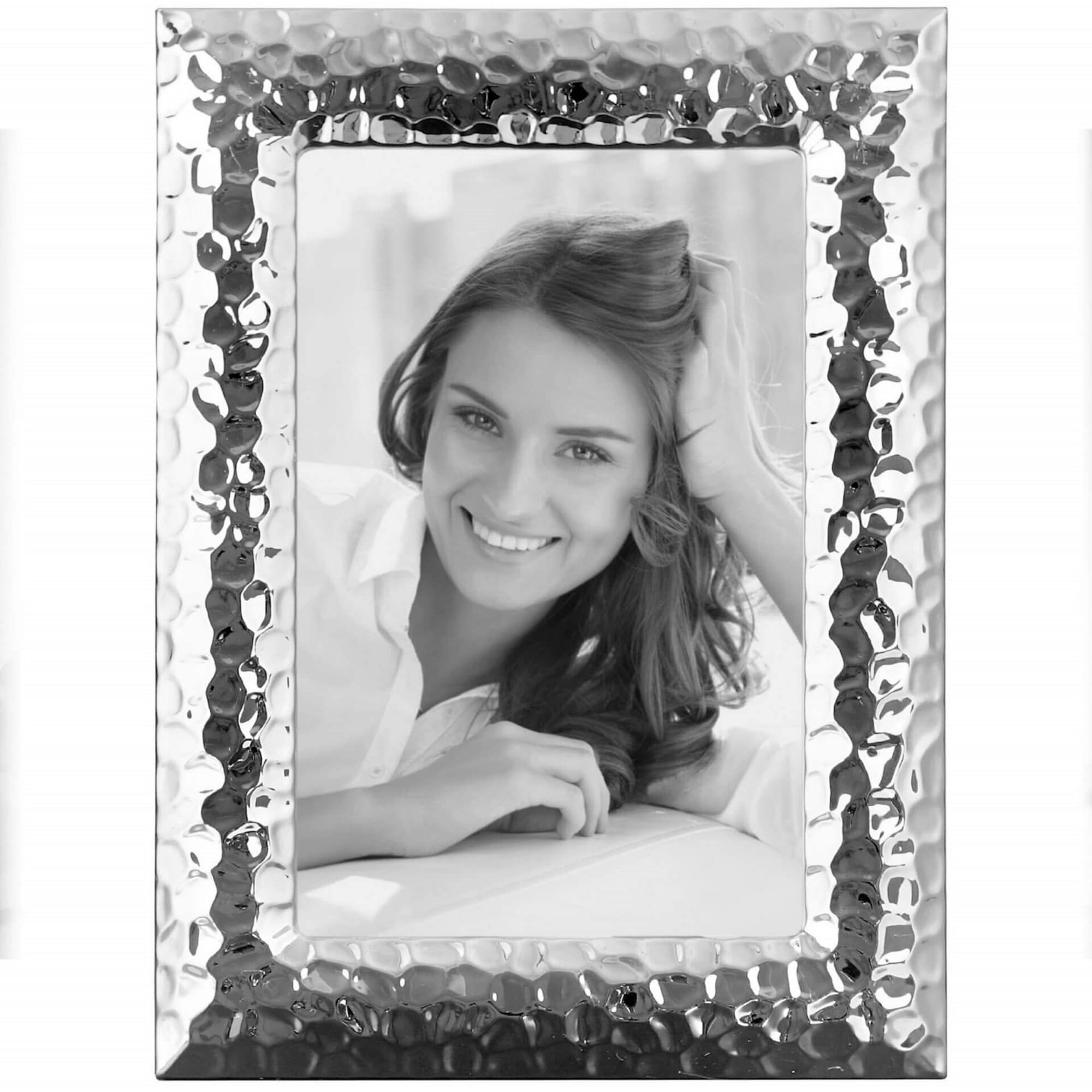 Hammered Rectangular Vertical Picture Frame for 5" x 7" Photo Silver