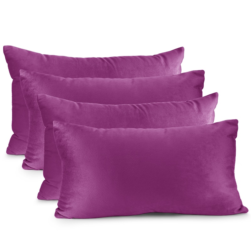 Nestl Solid Microfiber Soft Velvet Throw Pillow Cover (Set of 4) - 12" x 20" - Orchid Purple