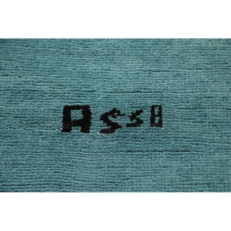 Modern Aqua Gabbeh Oriental Foyer Rug Handmade Wool Carpet - 3'1" x 4'10"