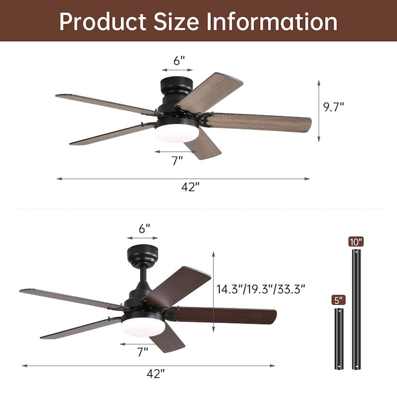 Sofucor 42 Inch Low Profile Ceiling Fan with Light and Remote Control,for Bedroom Living Room Kitchen Patio,Quiet DC Motor
