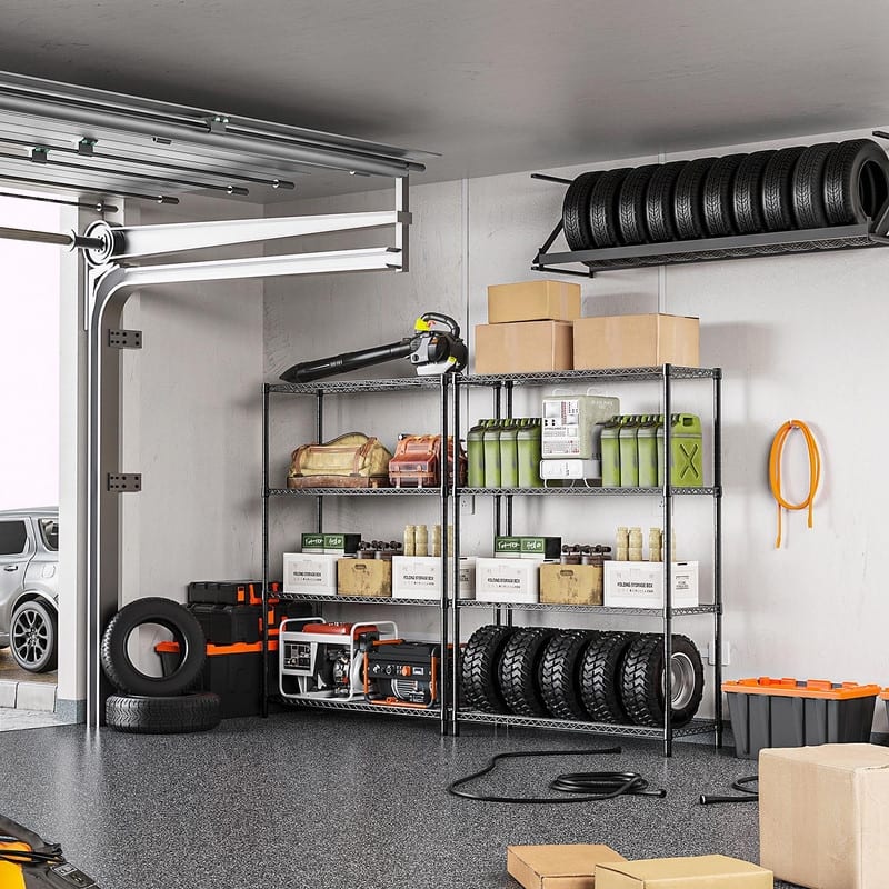 1400 LBS Heavy Duty Garage Shelving, 4-Tier Adjustable Black Metal Wire Storage Shelf Unit