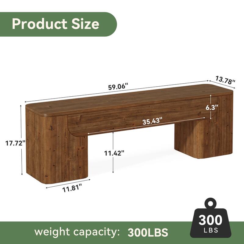 Solid Wood Bench, 59" Rustic Heavy Duty Entryway Bench