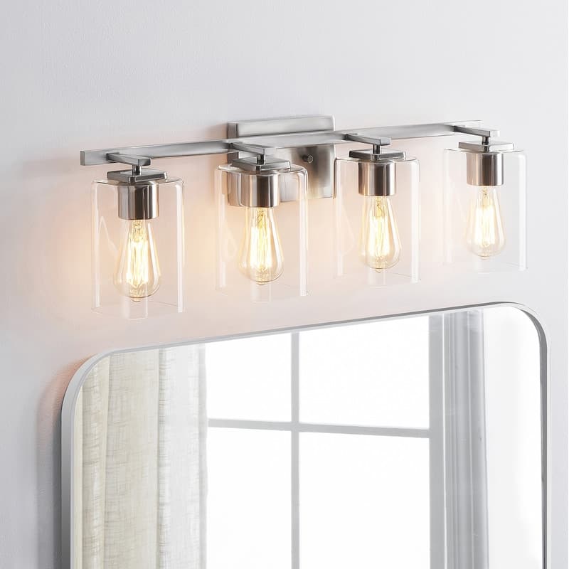 KAWOTI 29.1in 4light Brushed Nickel Glass Shade Bathroom Vanity Light