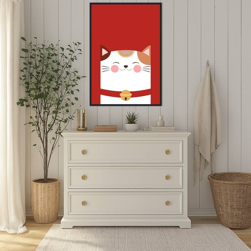 Good Luck Charm Cat by Xuan Thai Framed Canvas Wall Art Print