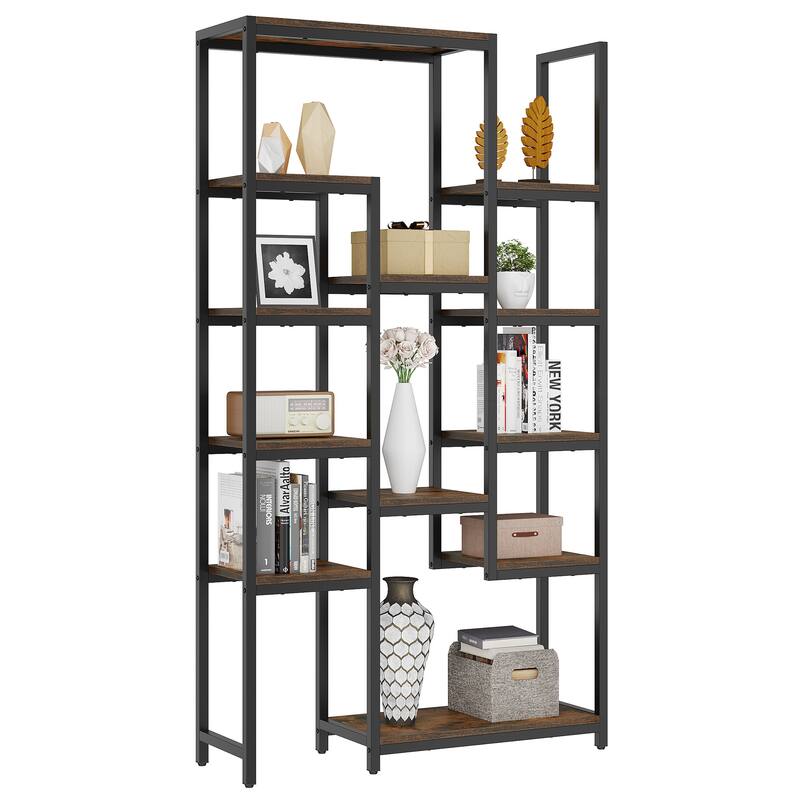 Wood 6-Tier Gold Bookshelf 71" Tall Modern Free Standing Bookshelf with 12 Shelves - Brown/Black