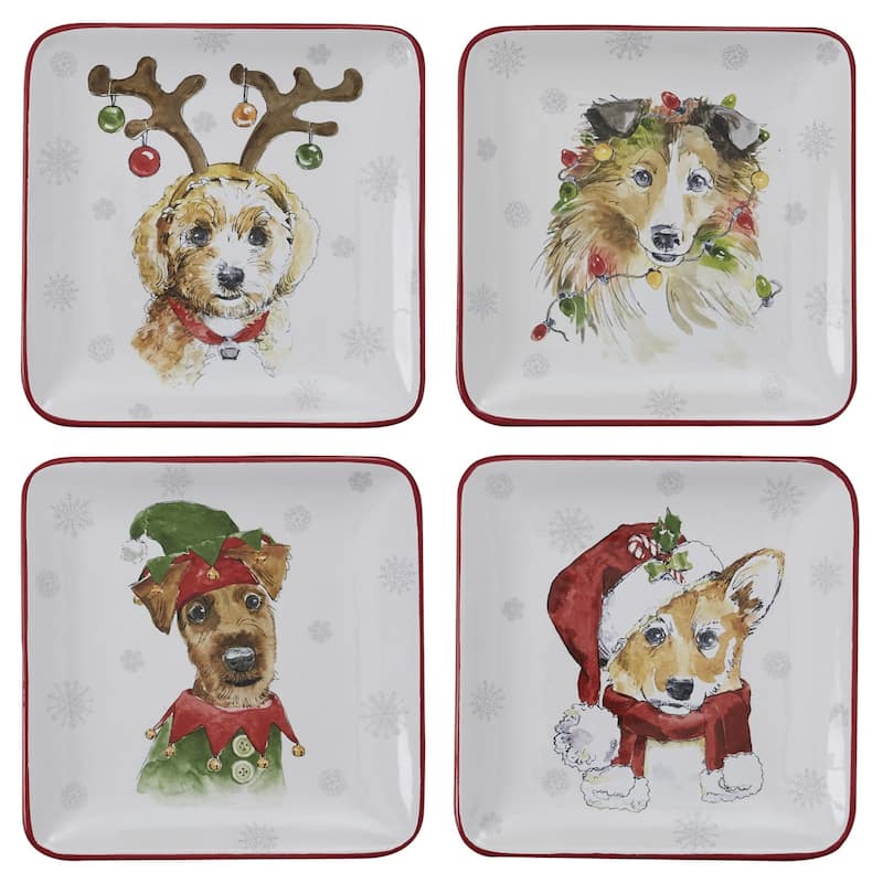 Park Designs Holiday Paws Salad Plate Set of 4 - 1"H X 8.5"SQ