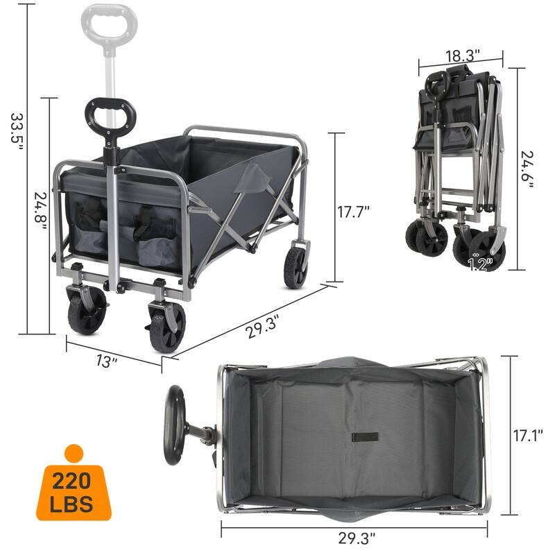220lbs Capacity Collapsible Steel Frame Outdoor Utility Wagon Cart
