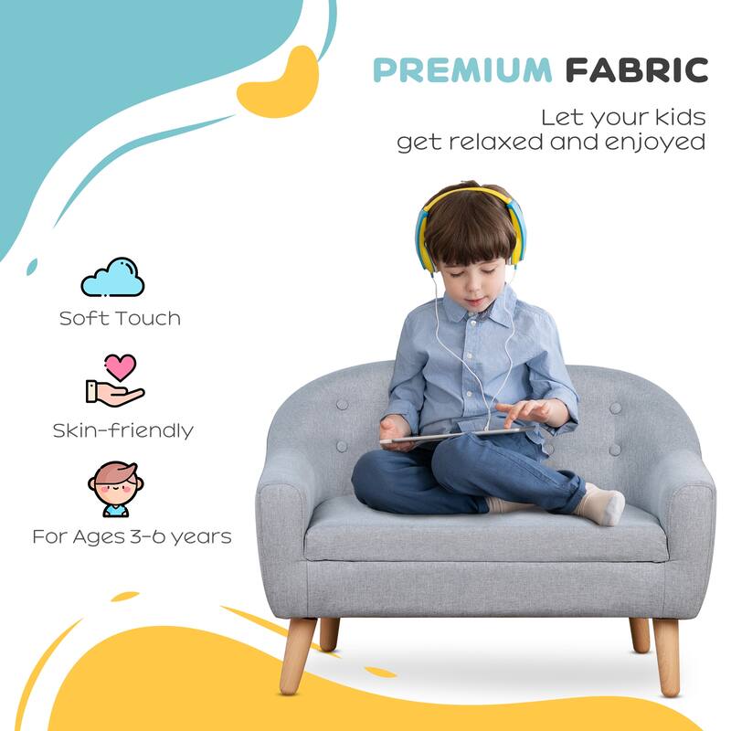 Kids Sofa for 2 Children Ages 3 to 7 Comfortable Upholstered Wooden Frame - 30" x 20" x 21"