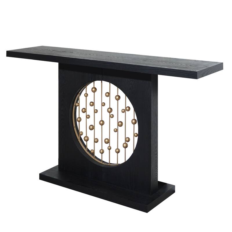 Roomfitters Modern Console Table with Gold Accents, 56" Entryway Table with Cutout, Engineered Wood, Black & Gold