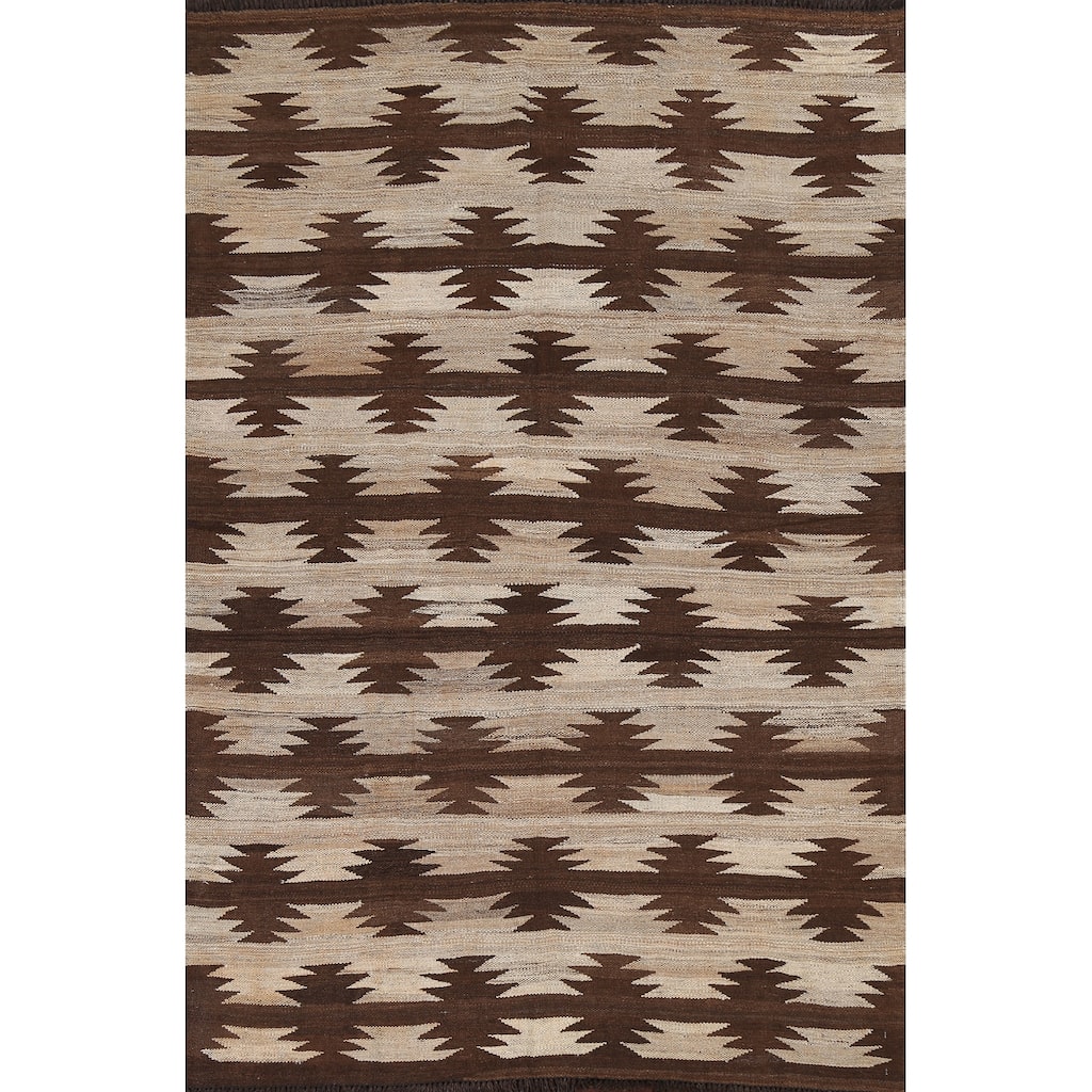 Natural Dye Geometric Tribal Kilim Oriental Area Rug Wool Flat-woven - 4'7" x 6'8"