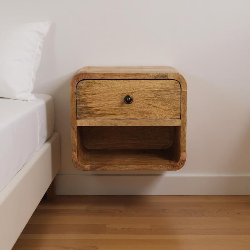 HomeRoots 12" Oak Solid Wood One Drawer Floating Nightstand - Oak - 1-drawer