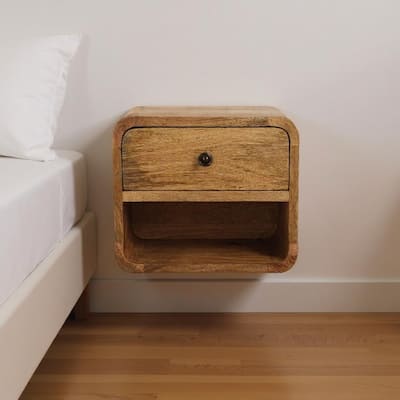 HomeRoots 12" Oak Solid Wood One Drawer Floating Nightstand