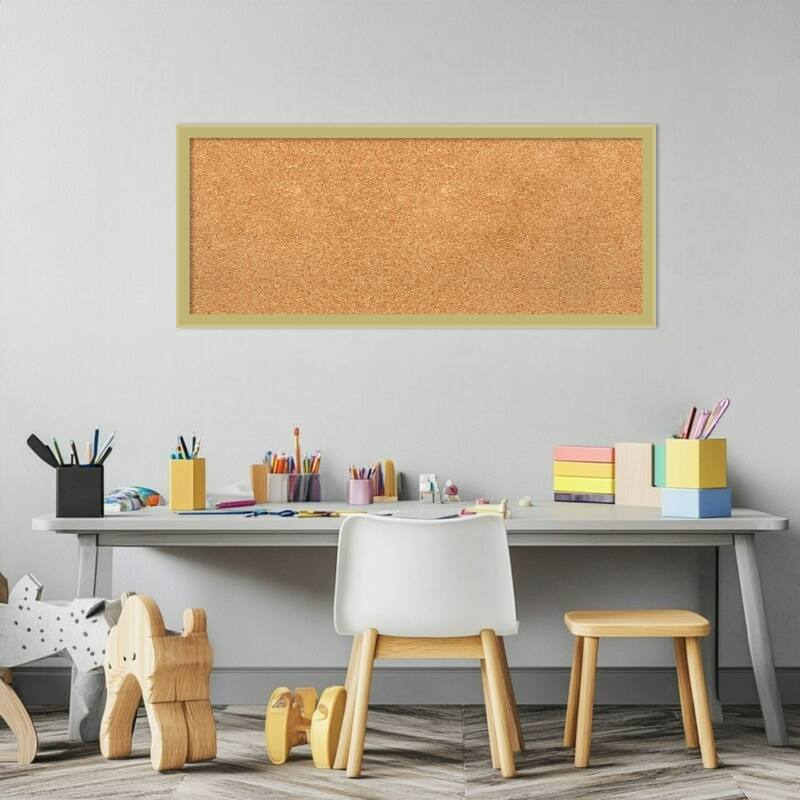 Incline Light Gold Wood Framed Cork Board - Bulletin Board, Organization Board, Pin Board